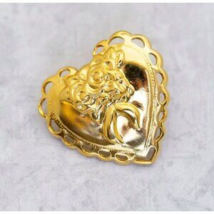 Vintage Love Heart Victorian Gold Tone  Elegant Valentines Day Pin - CS1